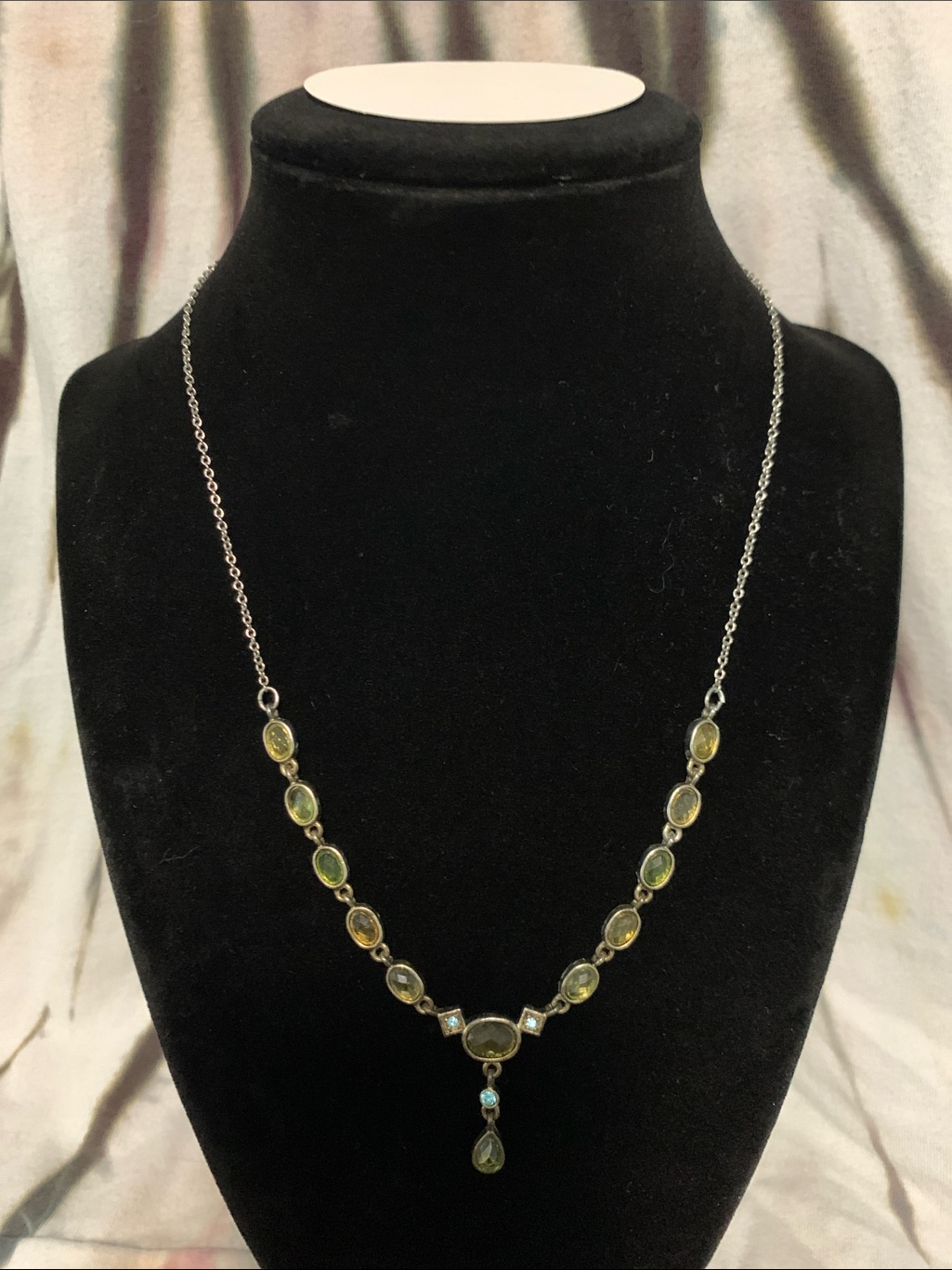 Beaded Drop Pendant Necklace - Olive Green